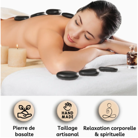 femme avec pierres chaudes de massage