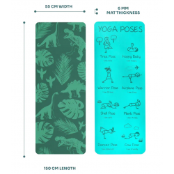 tapis de yoga recto motif dinosaure et verso poses de yoga